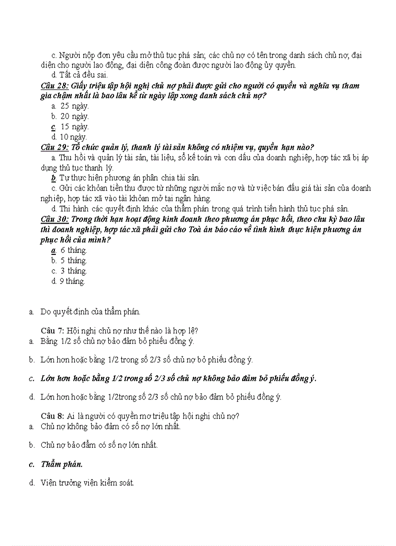 image for page Trắc nghiệm Luật Kinh tế phần Phá sản 1