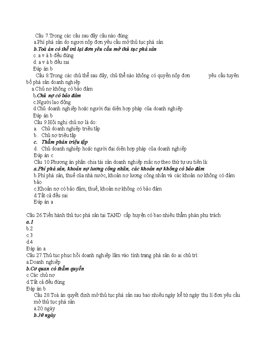 image for page Trắc nghiệm Luật Kinh tế phần Phá sản 1