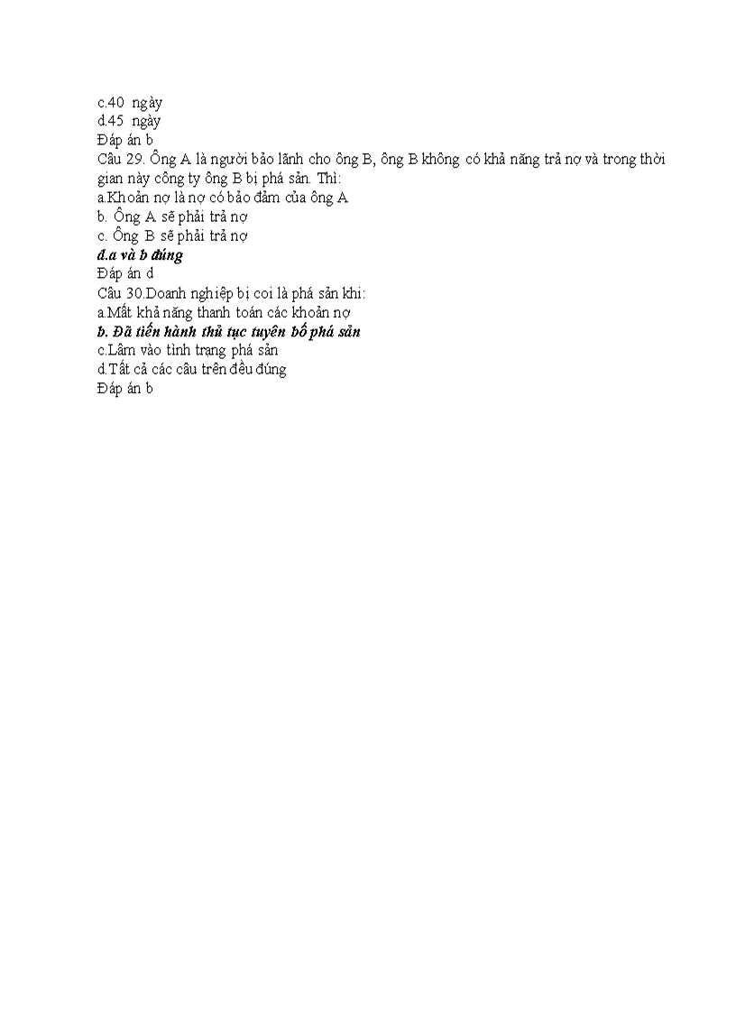 image for page Trắc nghiệm Luật Kinh tế phần Phá sản 1