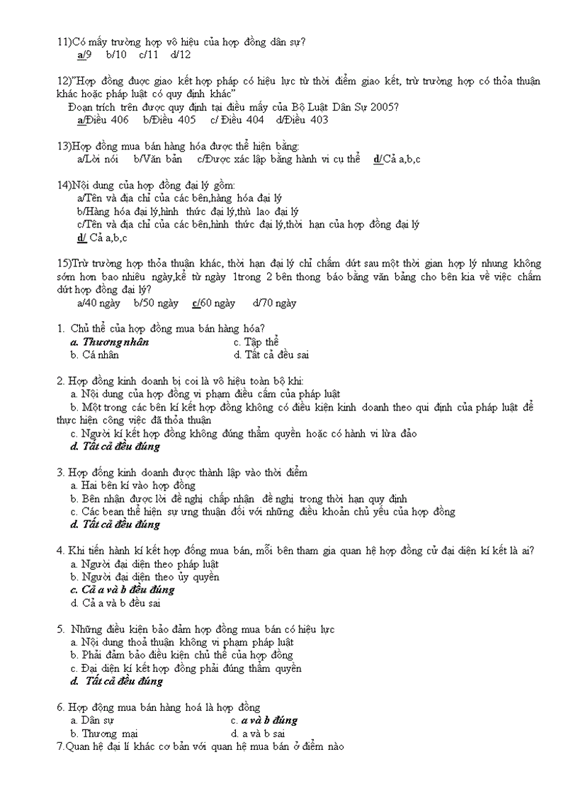 image for page Trắc nghiệm môn Luật Kinh tế phần hợp đồng