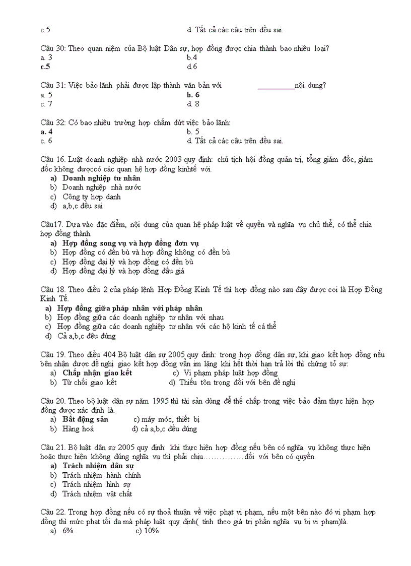 image for page Trắc nghiệm môn Luật Kinh tế phần hợp đồng