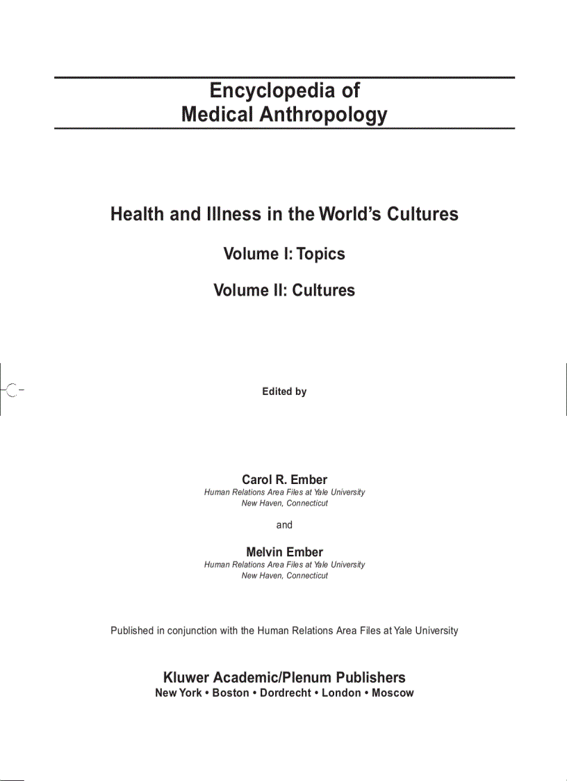 Ebook Encyclopedia of Medical anthropology