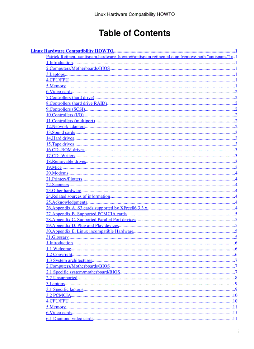 Linux Hardware Compatibility HOWTO