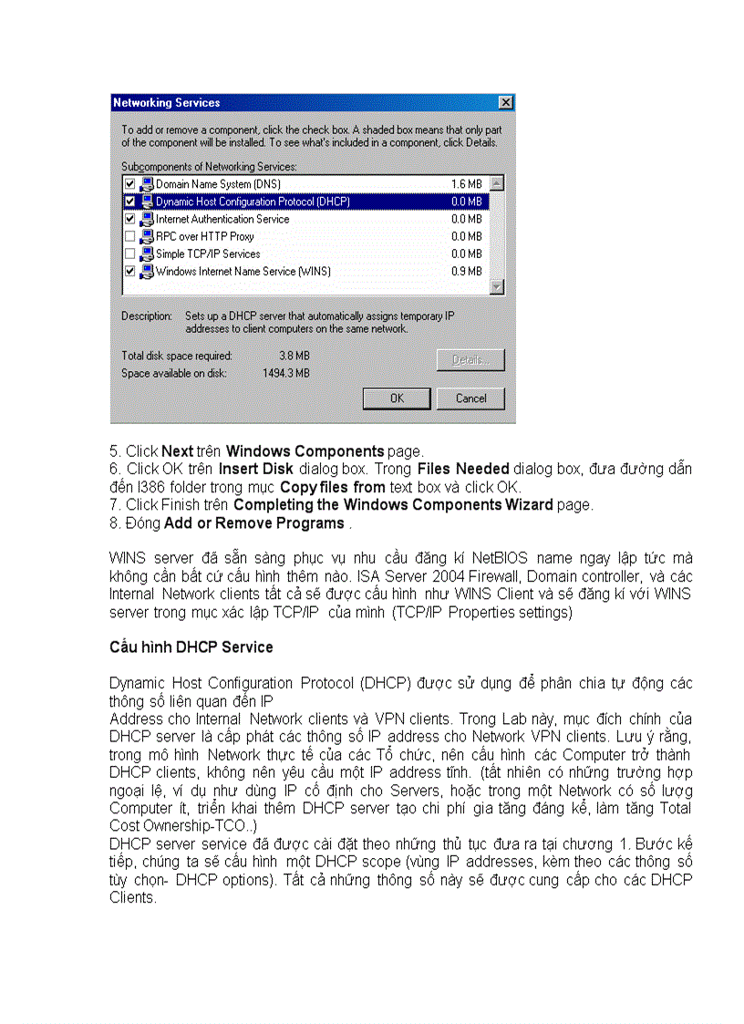 Cài đặt và cấu hình Microsoft DHCP và WINS Server Services