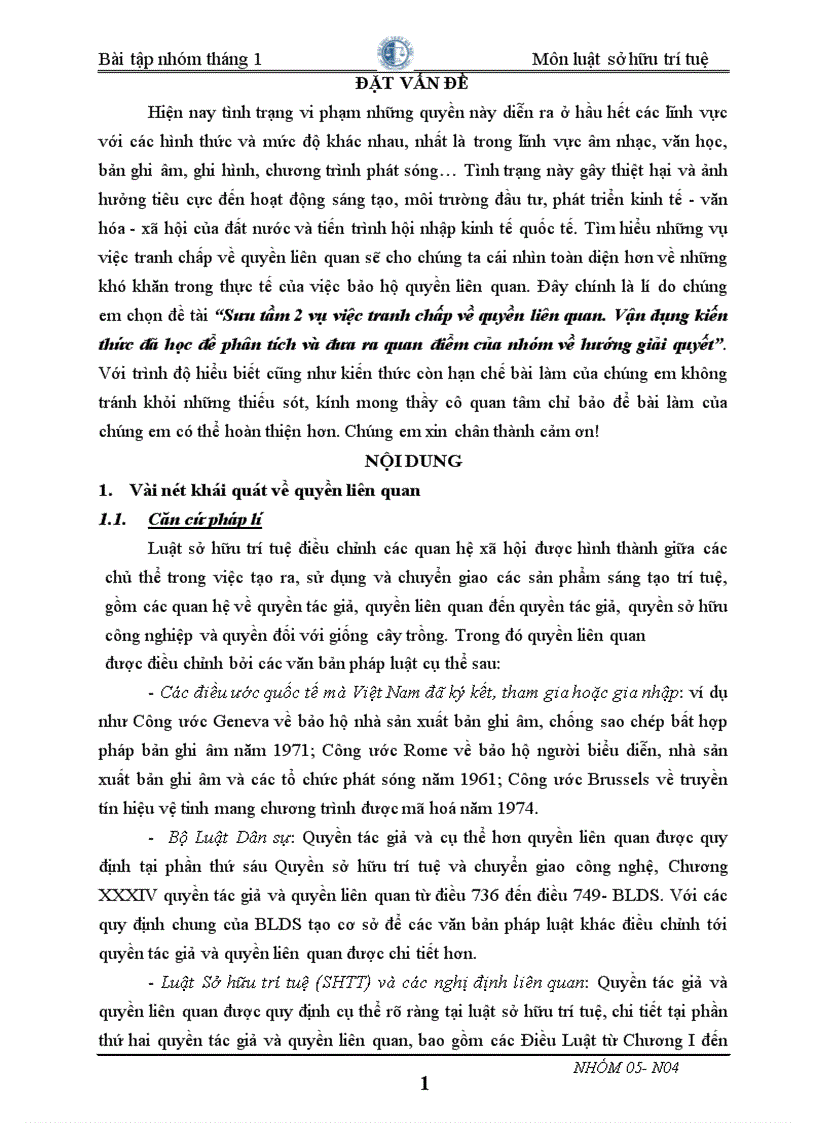 image for page Sưu tầm 2 vụ việc tranh chấp về quyền liên quan Vận dụng kiến thức đã học để phân tích và đưa ra quan điểm của nhóm về hướng giải quyết 9diem