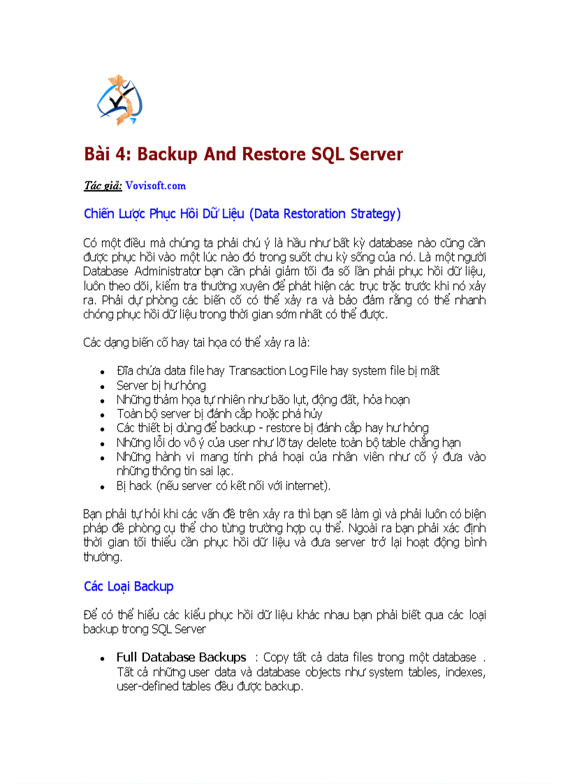 Backup And Restore SQL Server