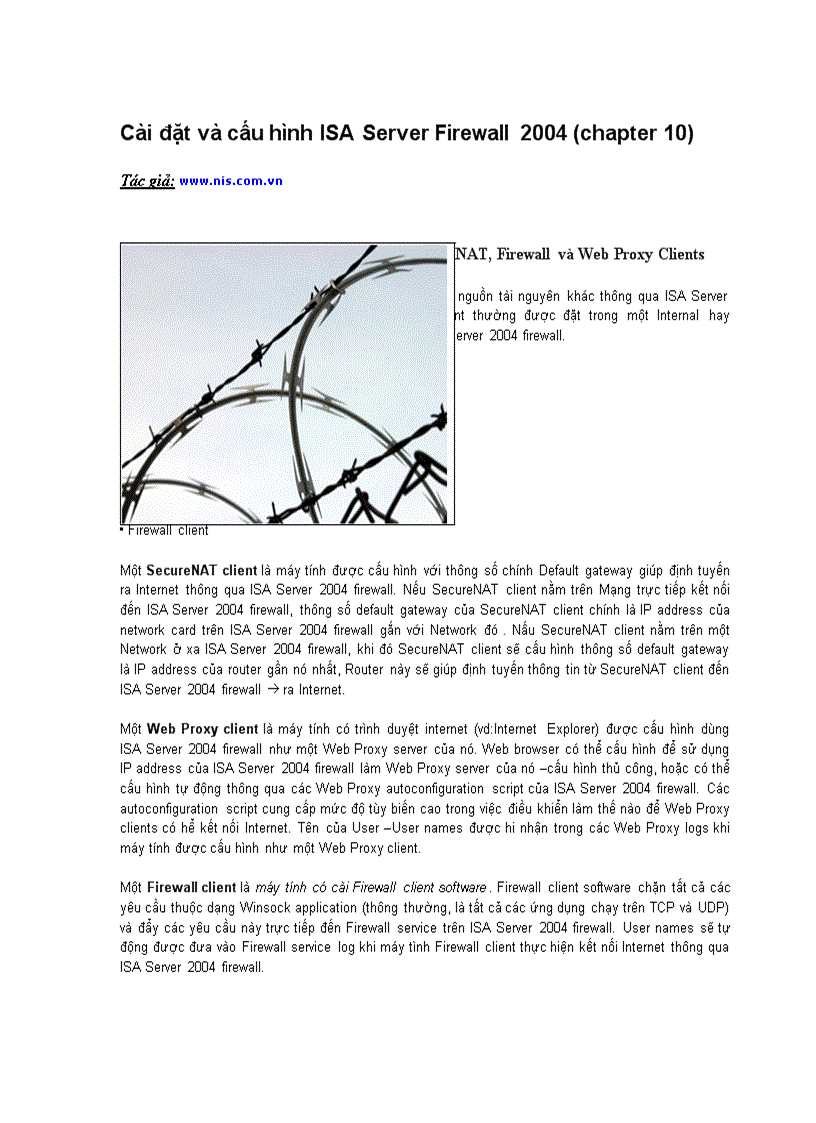 image for page Configuring ISA Server 2004 SecureNAT Firewall và Web Proxy Clients