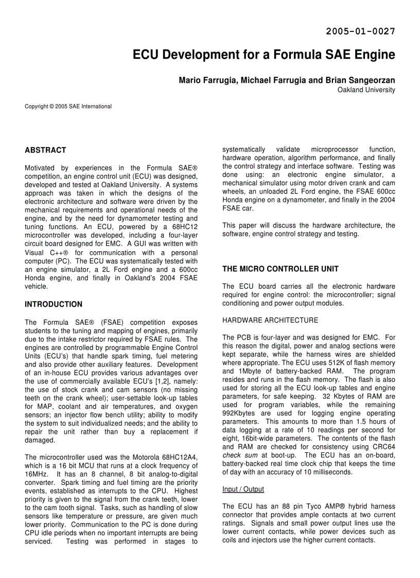 image for page ECU Development for a Formula SAE Engine Mario Farrugia Michael Farrugia and Brian Sangeorzan