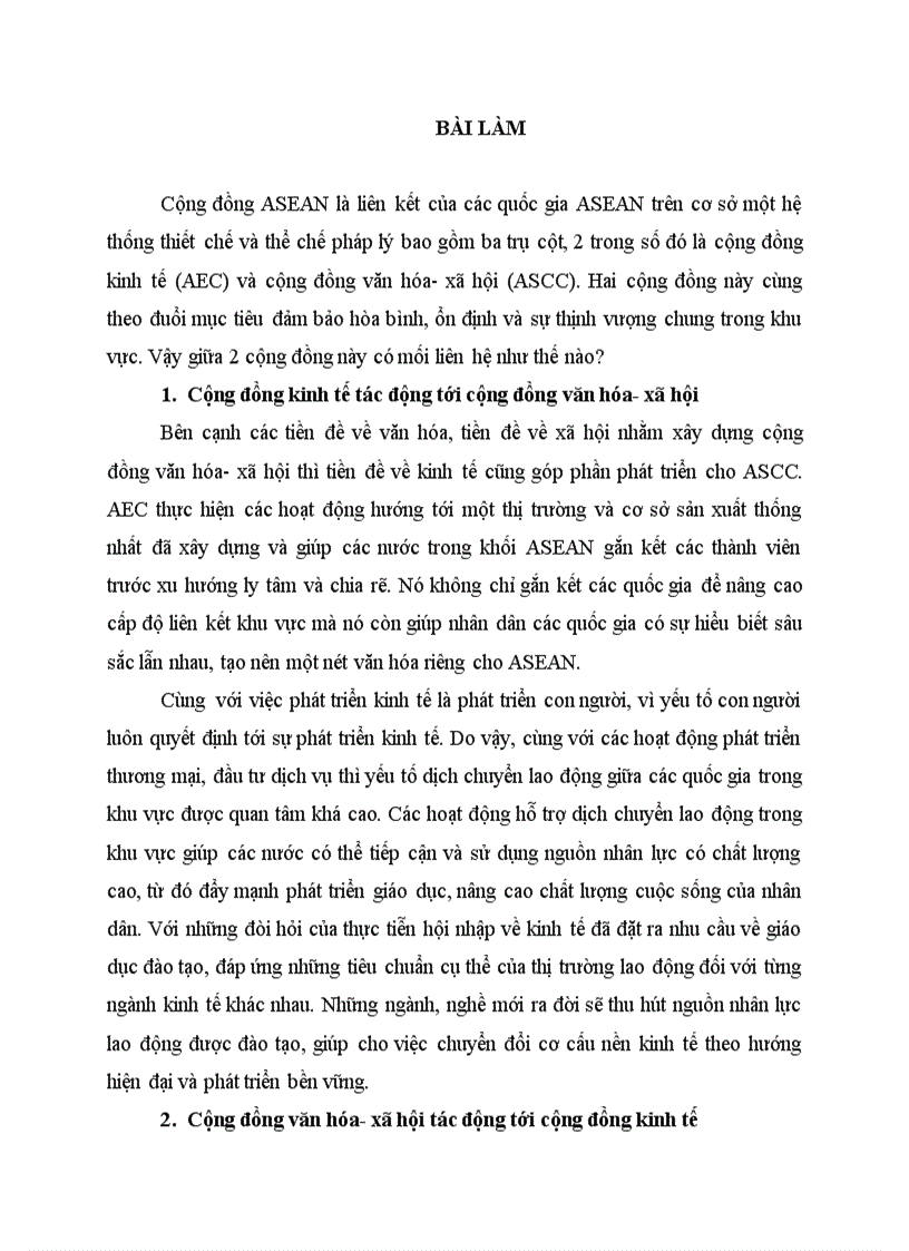 Mối liên hệ giữa cộng đồng kinh tế với cộng văn hóa xã hội ASEAN