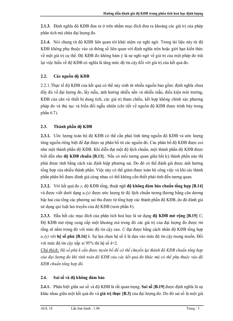 image for page Hướng dẫn đánh giá độ không đảm bảo đo trong phân tích hoá học định lượng