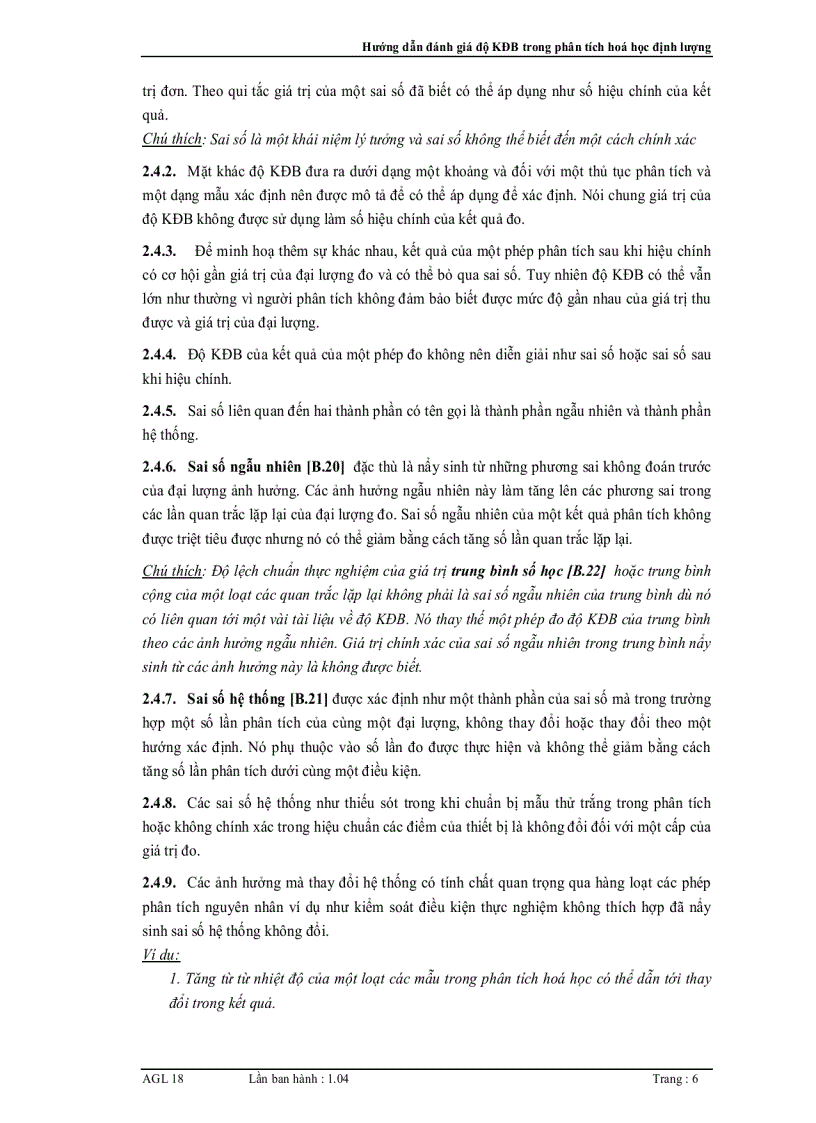 image for page Hướng dẫn đánh giá độ không đảm bảo đo trong phân tích hoá học định lượng
