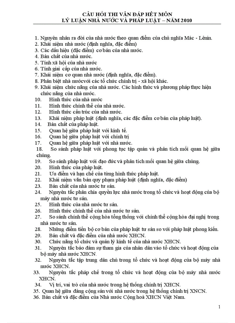 image for page Câu hỏi thi vấn đáp hết môn lý luận nhà nước và pháp luật năm 2010