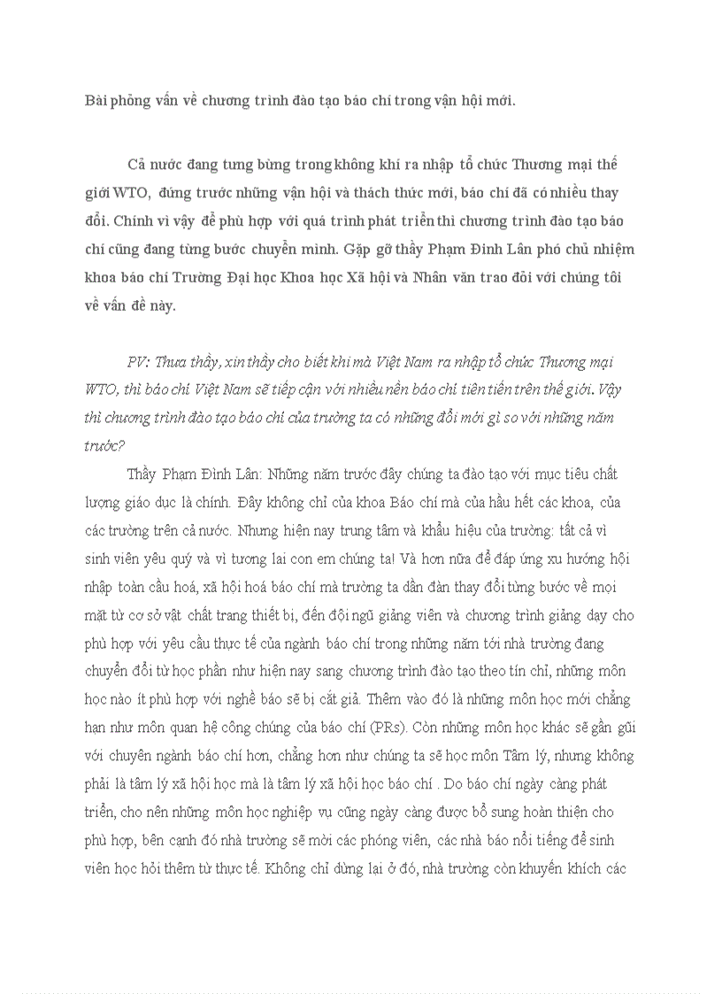 image for page Bài phỏng vấn về chương trình đào tạo báo chí trong vận hội mới