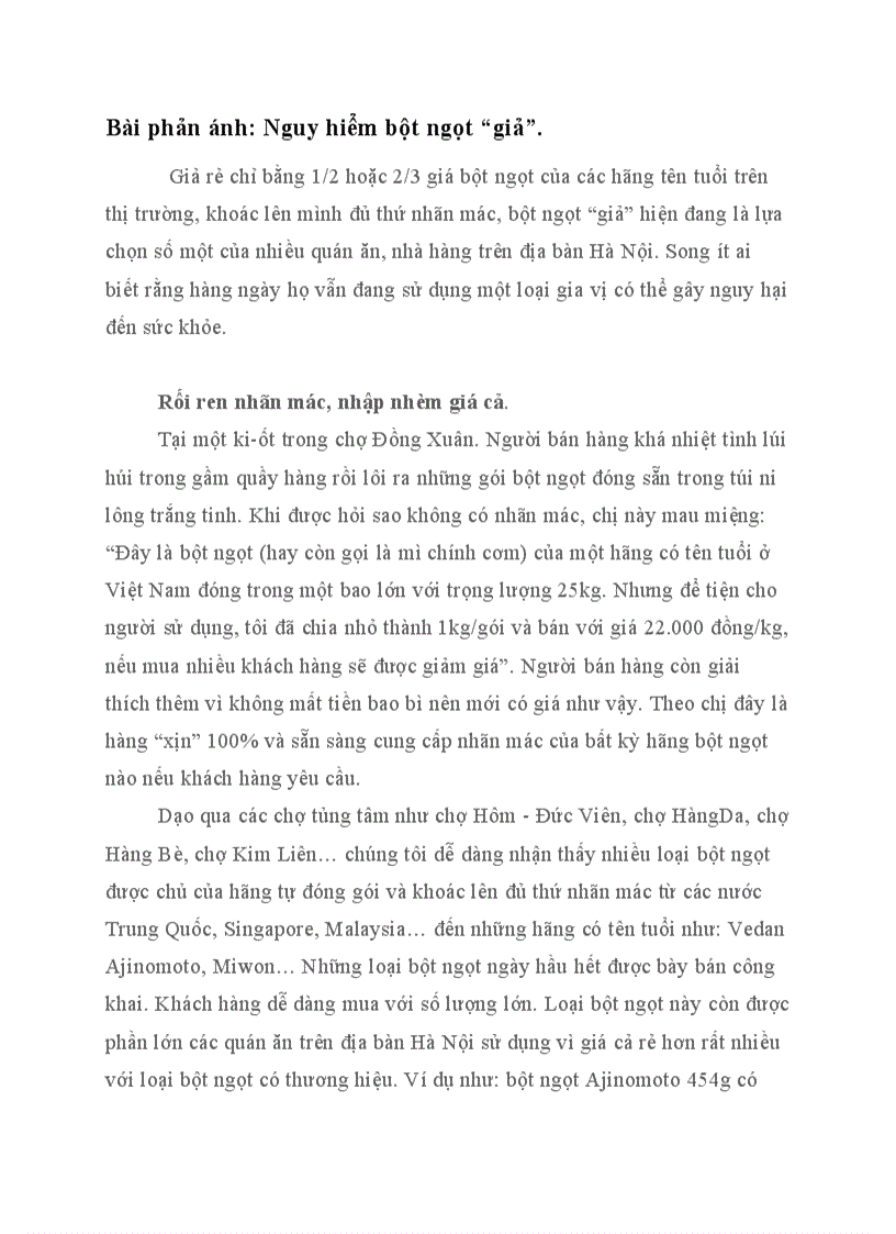 image for page Bài phản ánh Nguy hiểm bột ngọt giả