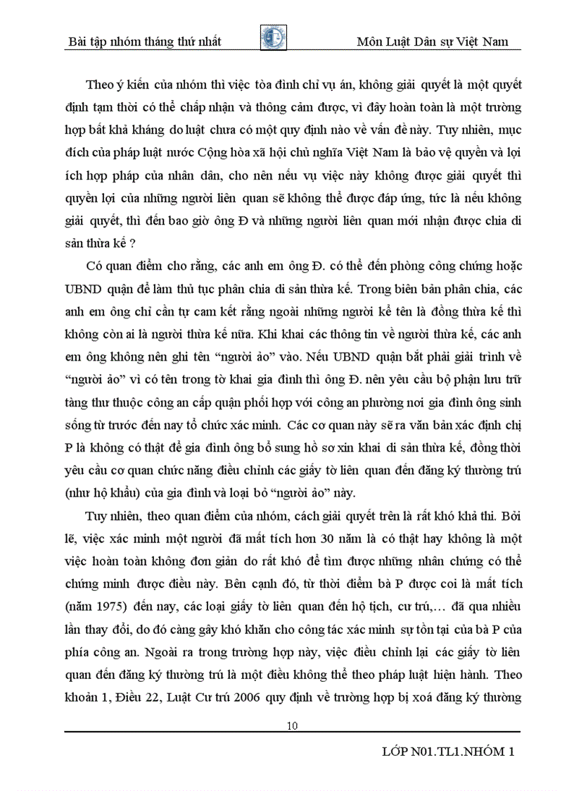 image for page Tiểu luận nhóm tháng dân sự 1 Tìm hiểu 03 vụ việc có thật liên quan đến việc tuyên bố chết của một người là đã chết