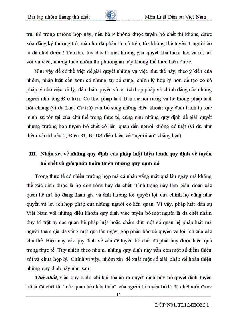 image for page Tiểu luận nhóm tháng dân sự 1 Tìm hiểu 03 vụ việc có thật liên quan đến việc tuyên bố chết của một người là đã chết