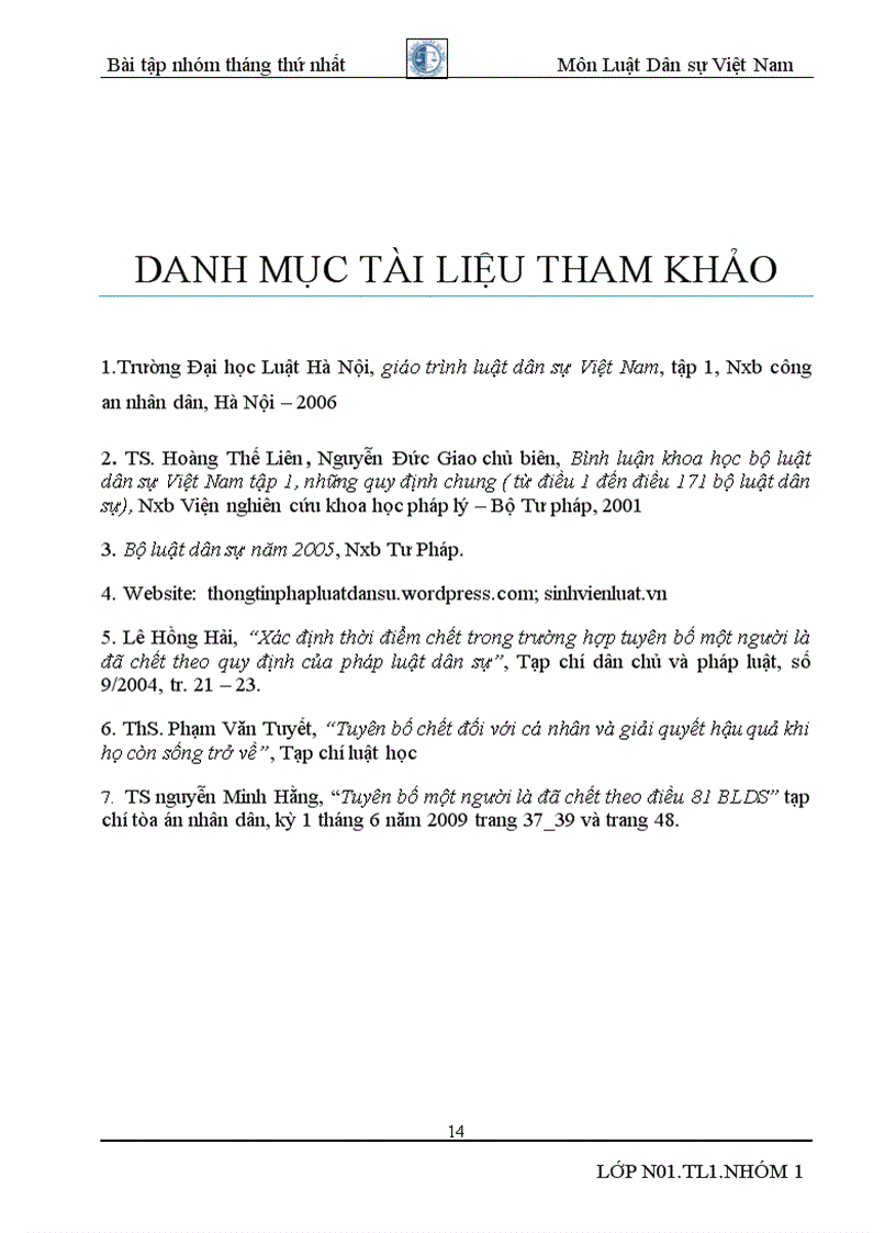 image for page Tiểu luận nhóm tháng dân sự 1 Tìm hiểu 03 vụ việc có thật liên quan đến việc tuyên bố chết của một người là đã chết