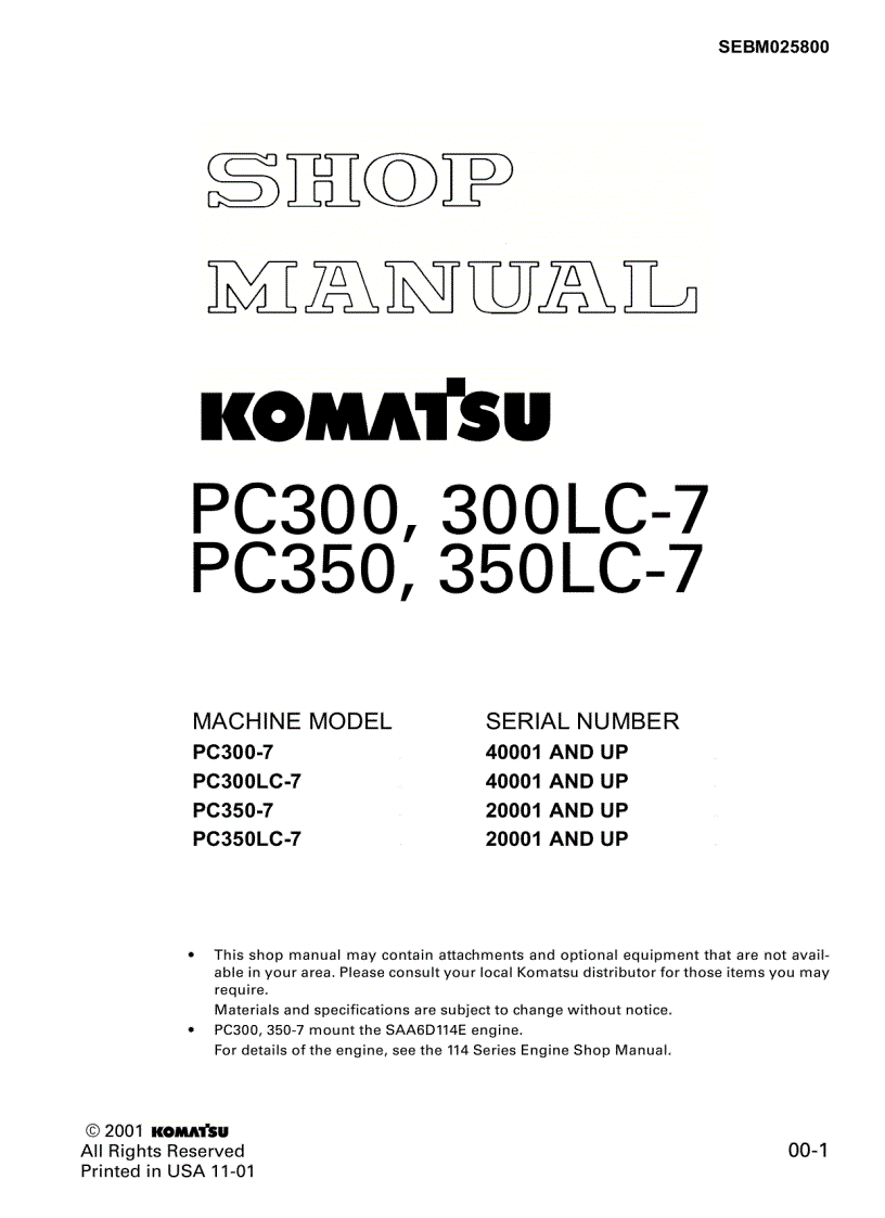 Shop manual máy đào KOMATSU PC300