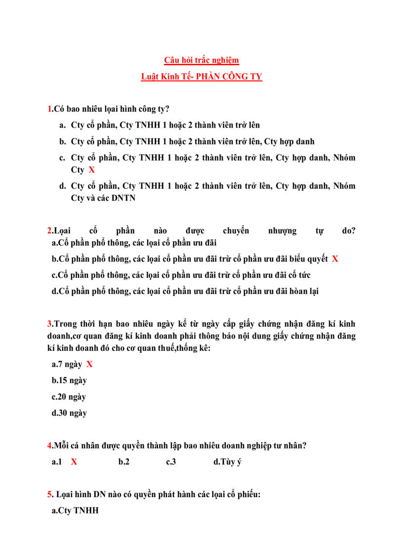 image for page Các câu hỏi trắc nghiệm về luật Kinh tế phần Công ty