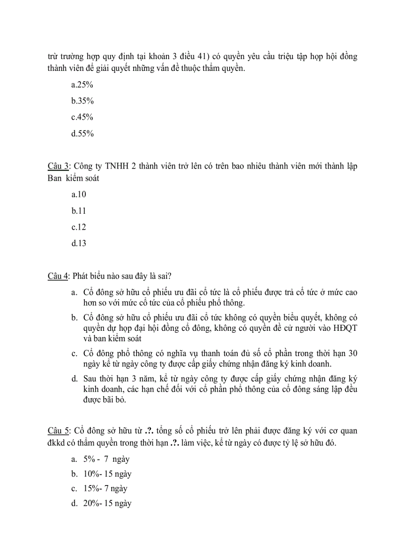 image for page Các câu hỏi trắc nghiệm về luật Kinh tế phần Công ty