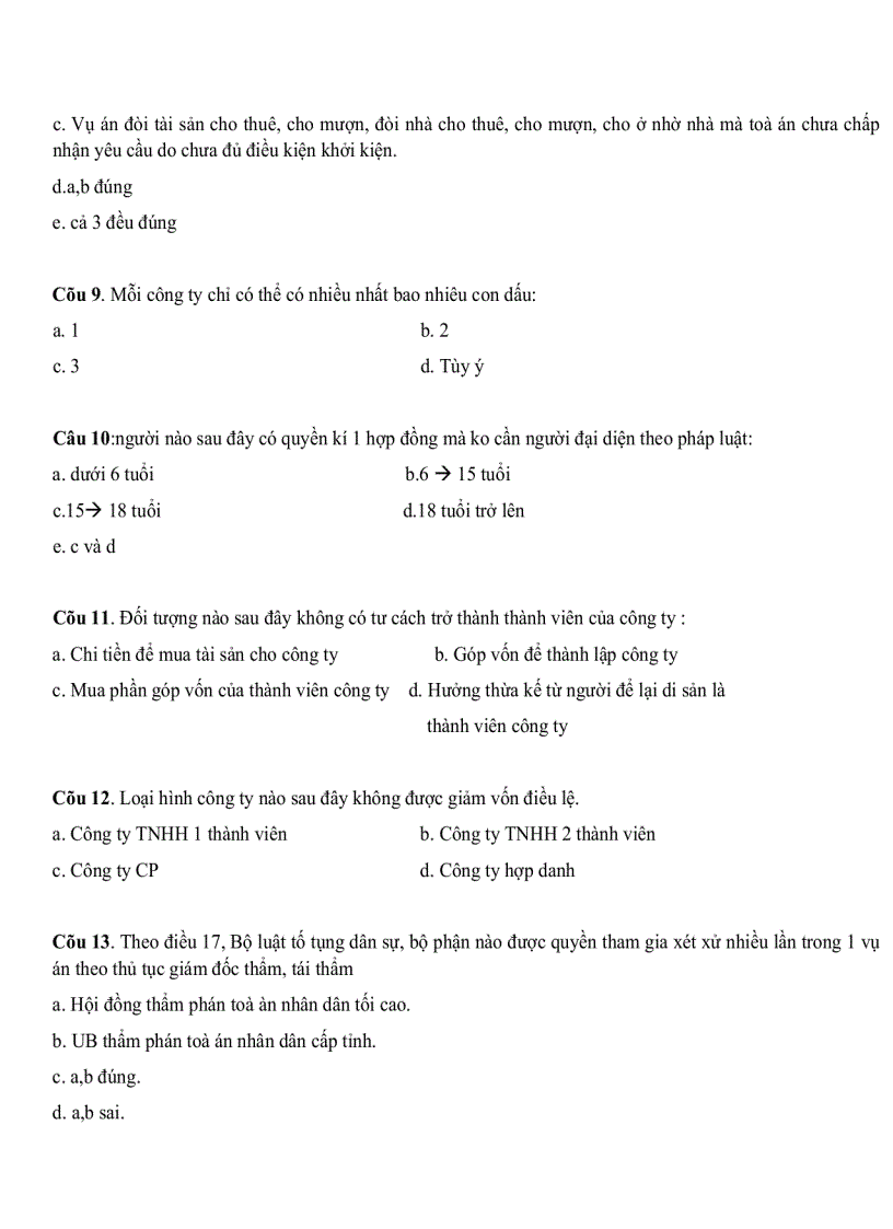 image for page Các câu hỏi trắc nghiệm về luật Kinh tế phần Công ty