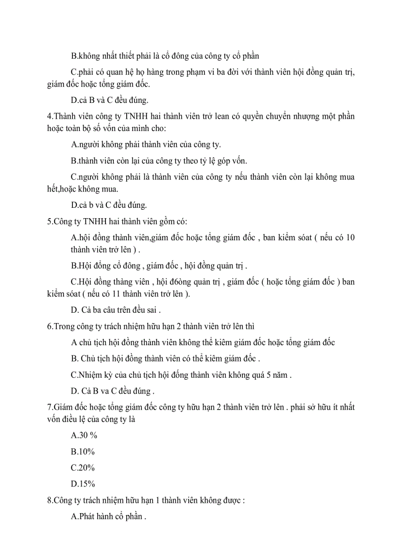 image for page Các câu hỏi trắc nghiệm về luật Kinh tế phần Công ty