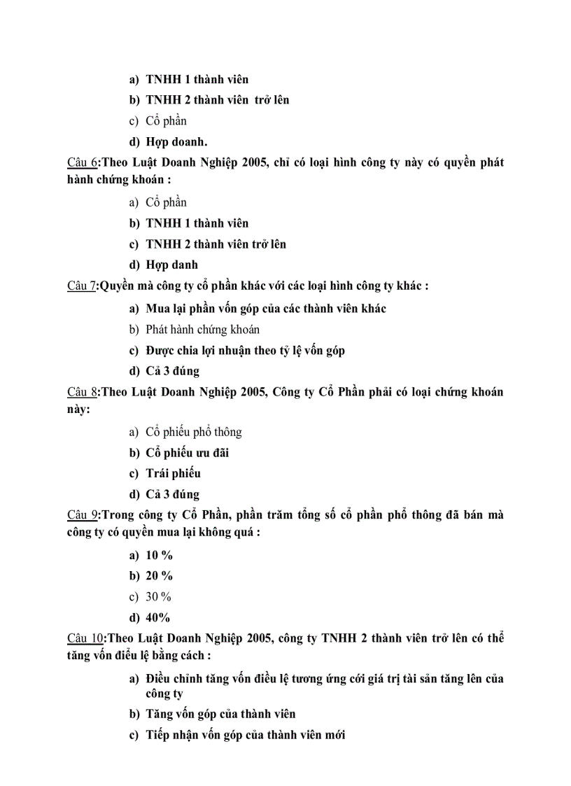 image for page Các câu hỏi trắc nghiệm về luật Kinh tế phần Công ty