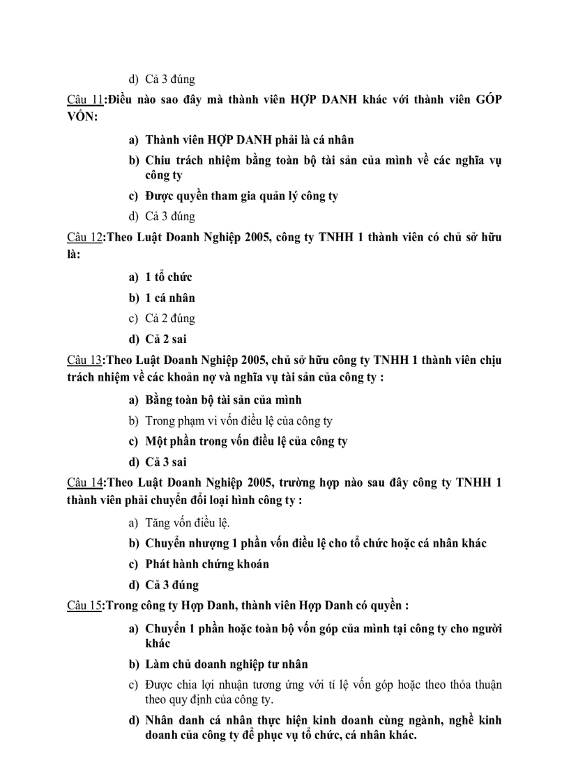 image for page Các câu hỏi trắc nghiệm về luật Kinh tế phần Công ty