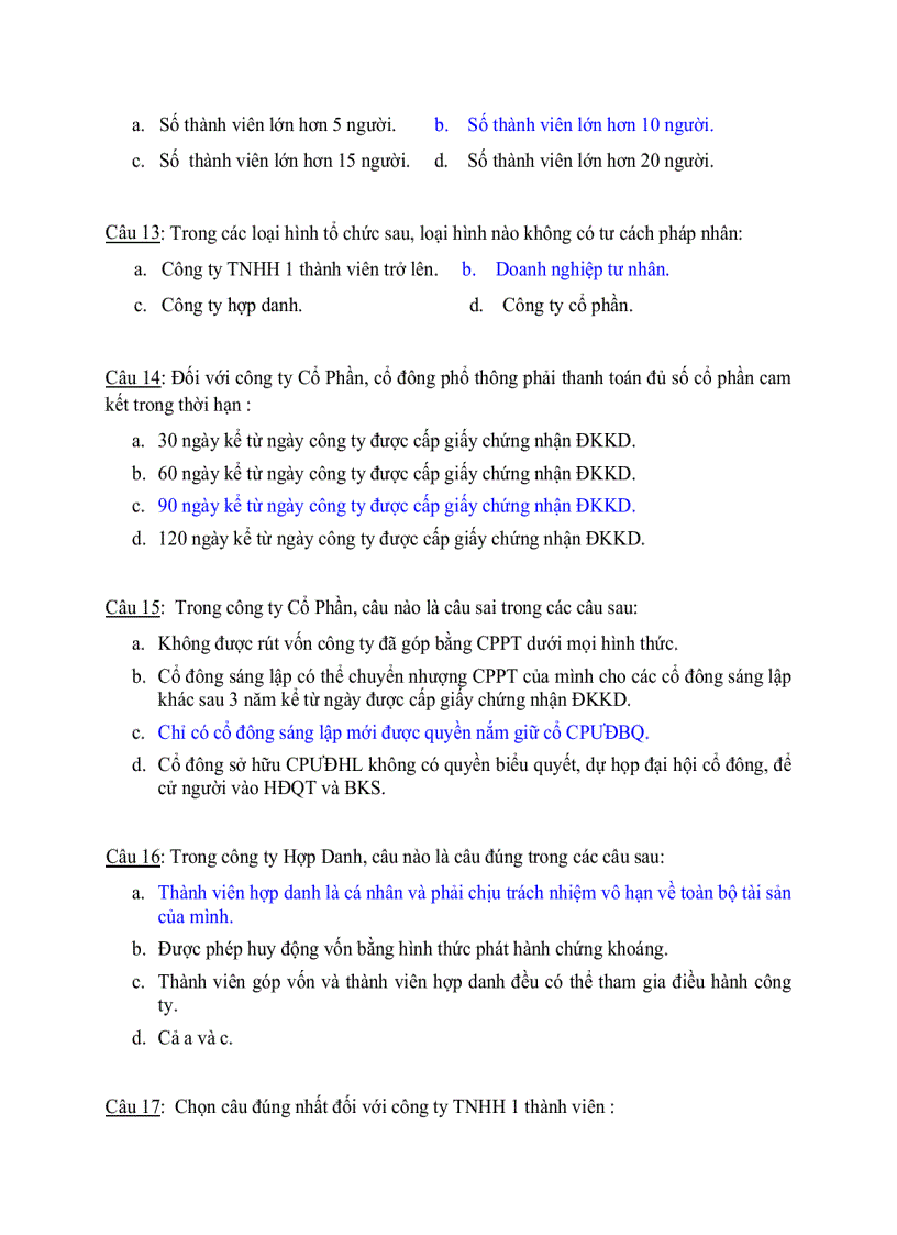 image for page Các câu hỏi trắc nghiệm về luật Kinh tế phần Công ty