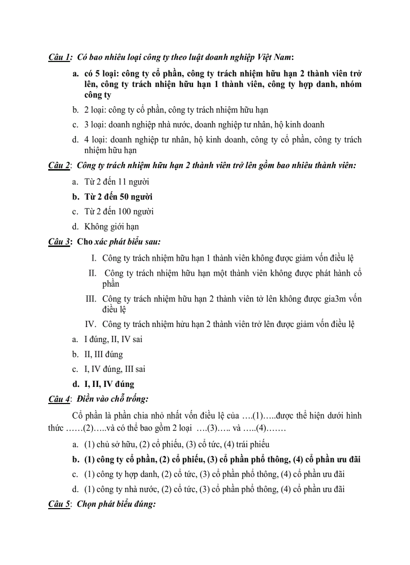 image for page Các câu hỏi trắc nghiệm về luật Kinh tế phần Công ty