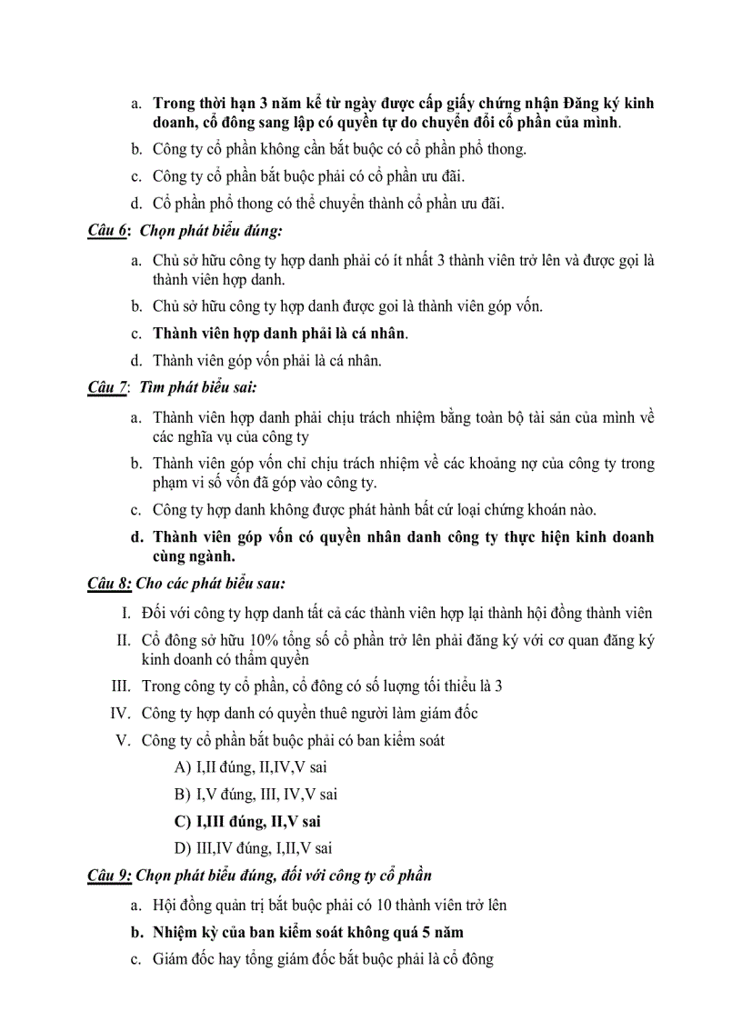 image for page Các câu hỏi trắc nghiệm về luật Kinh tế phần Công ty