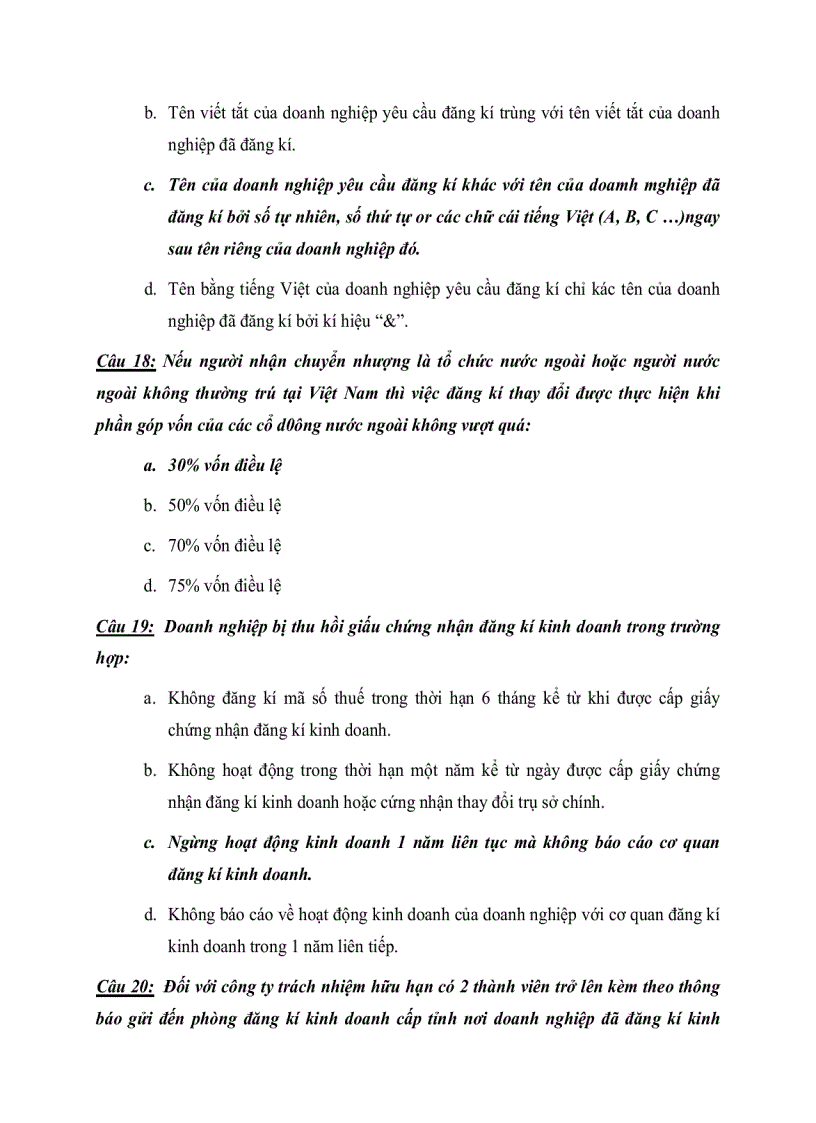 image for page Các câu hỏi trắc nghiệm về luật Kinh tế phần Công ty