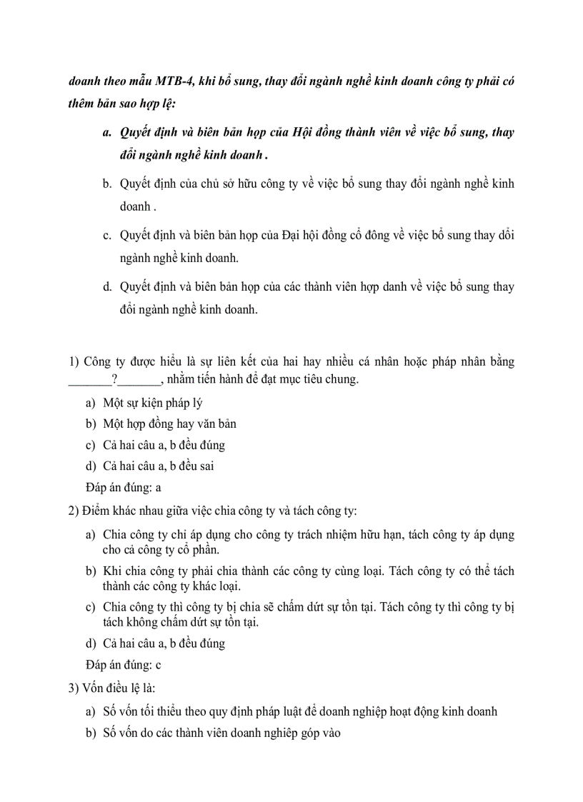 image for page Các câu hỏi trắc nghiệm về luật Kinh tế phần Công ty