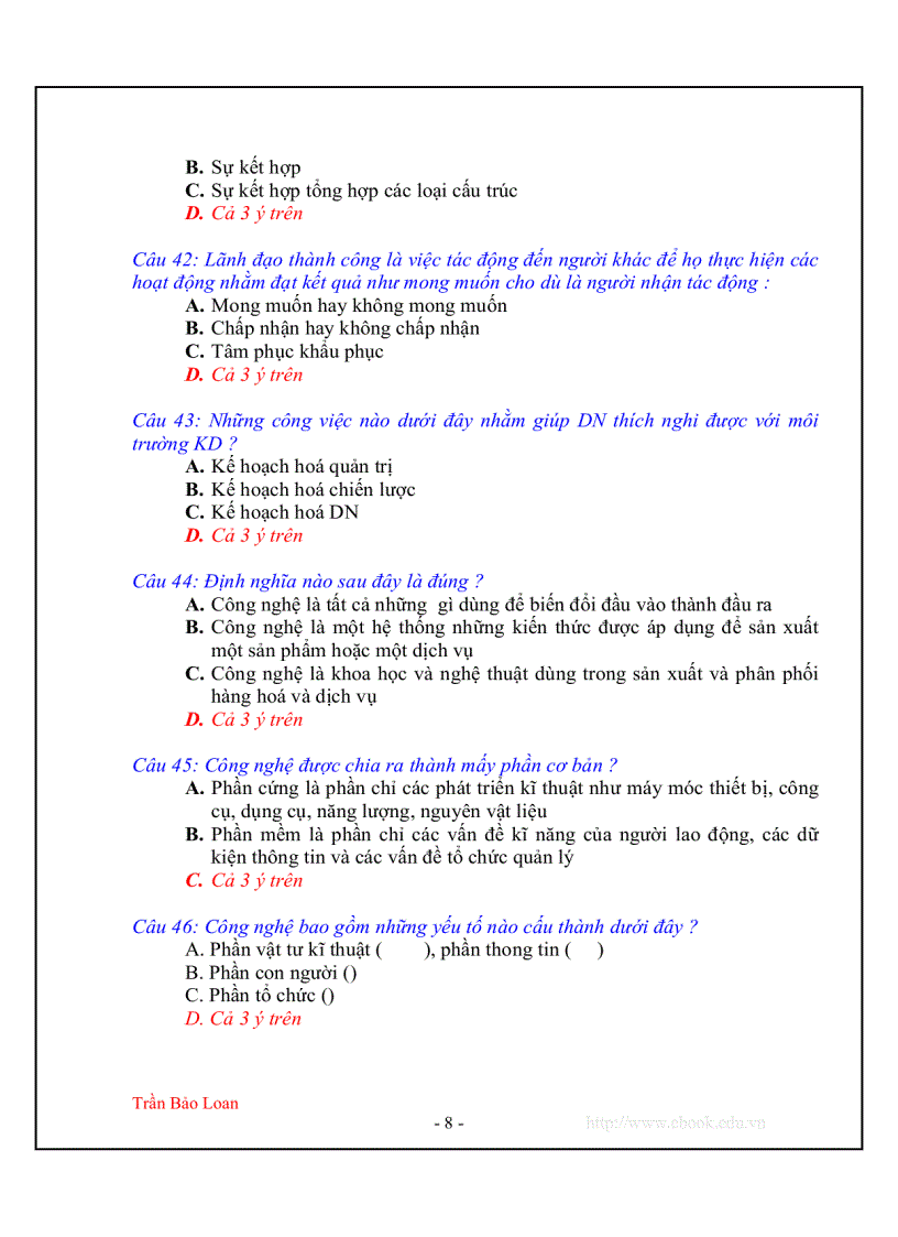 image for page Tài liệu 246 câu hỏi và đáp án quản trị doanh nghiệp