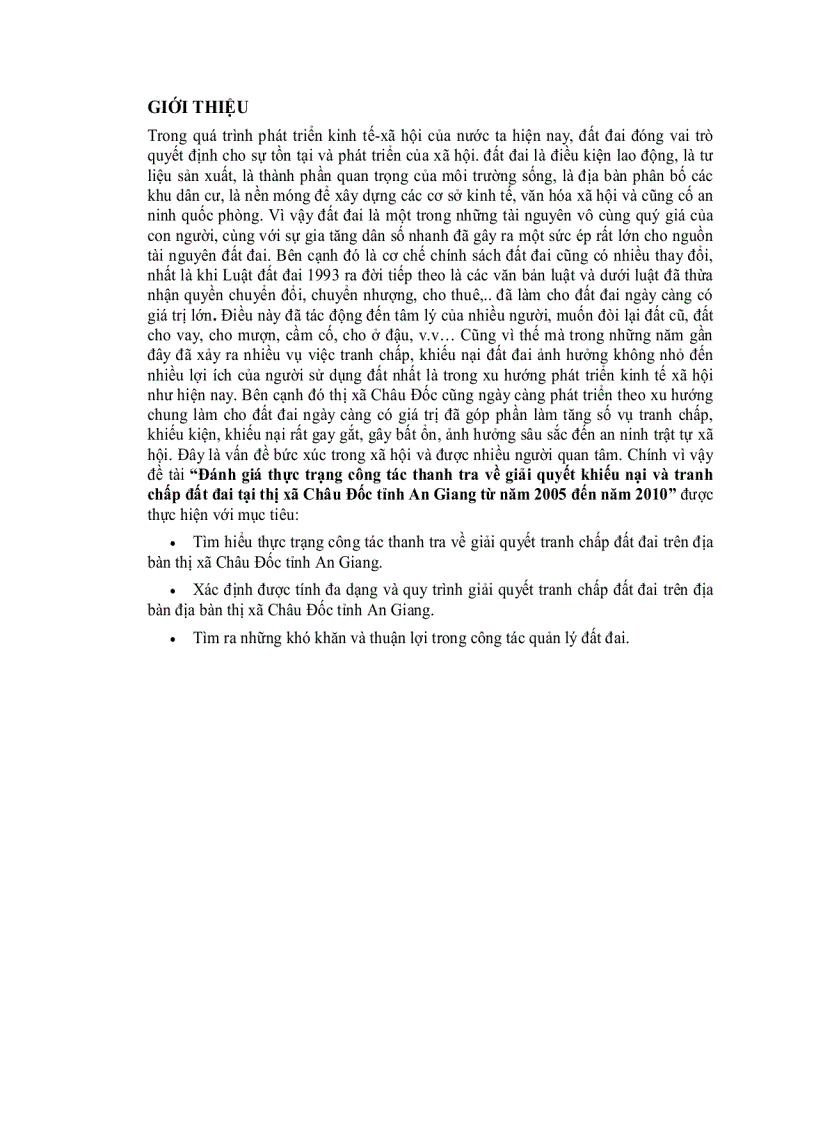 image for page Đánh giá thực trạng công tác thanh tra về giải quyết khiếu nại và tranh chấp đất đai tại thị xã châu đốc tỉnh an giang từ năm 2005 đến năm 2010