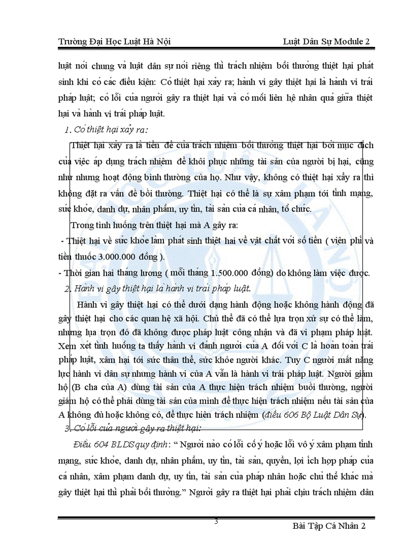 image for page Xây dựng một tình huống bồi thường thiệt hại do người chưa thành niên người mất năng lực hành vi dân sự gây ra Phân tích các mối quan hệ pháp luật trong tình huống đó Xác định trách nhiệm b