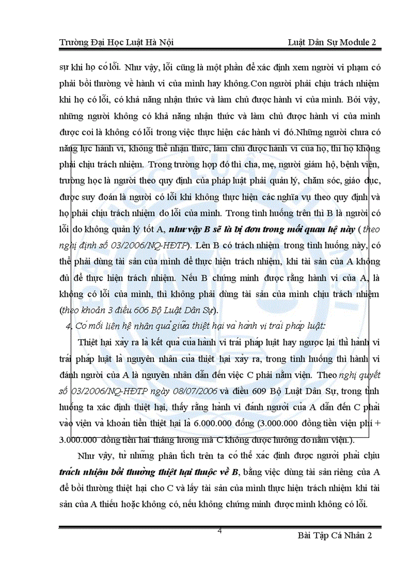 image for page Xây dựng một tình huống bồi thường thiệt hại do người chưa thành niên người mất năng lực hành vi dân sự gây ra Phân tích các mối quan hệ pháp luật trong tình huống đó Xác định trách nhiệm b