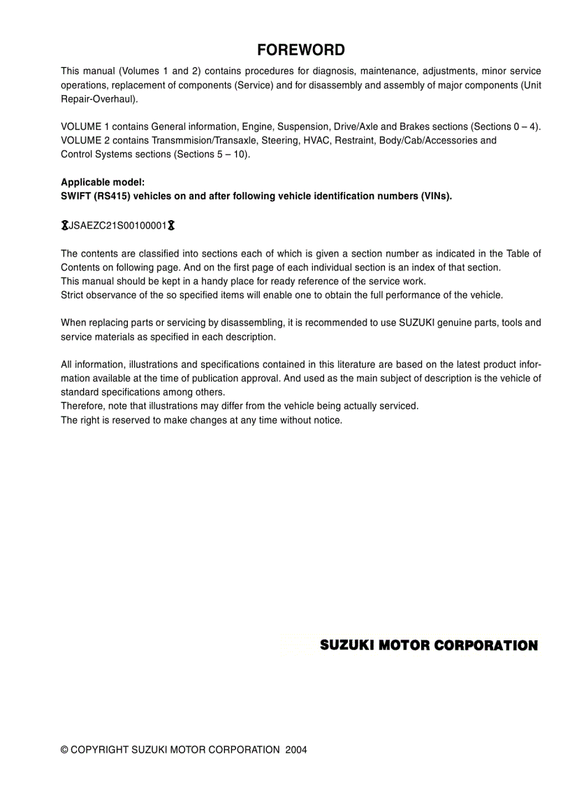 image for page Shop manual xe ô tô Suzuki SWIFT RS415