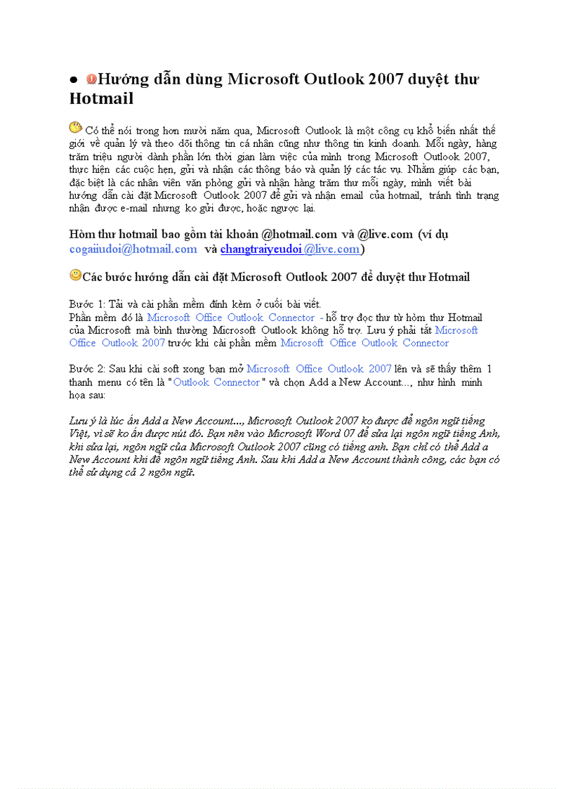 image for page Hướng dẫn dùng Microsoft Outlook 2007 duyệt thư Hotmail