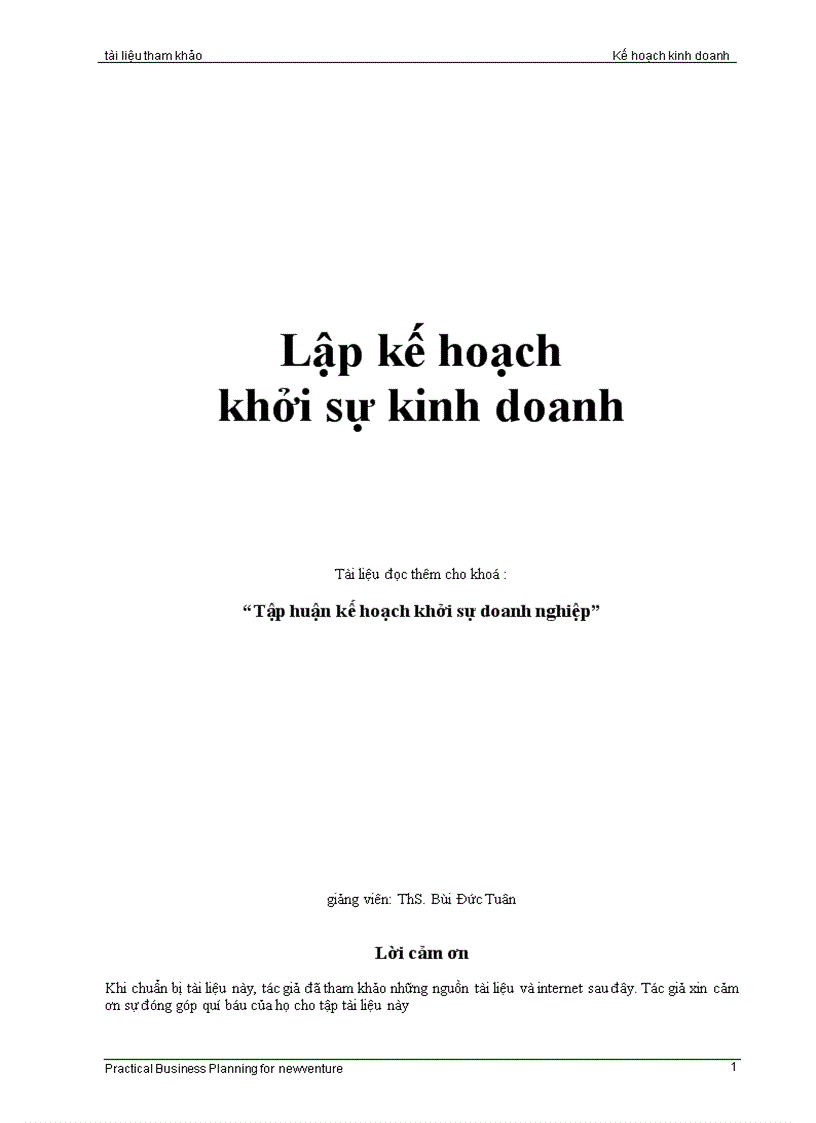 image for page Lập kế hoạch khởi sự kinh doanh ThS Bùi Đức Tuân