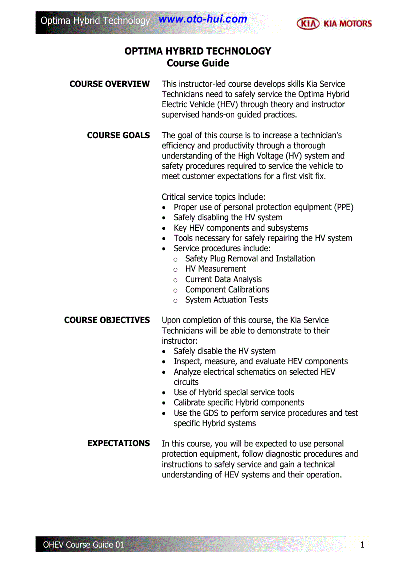 image for page Tài liệu đào tạo về công nghệ Hybrid trên xe KIA Optima 2011