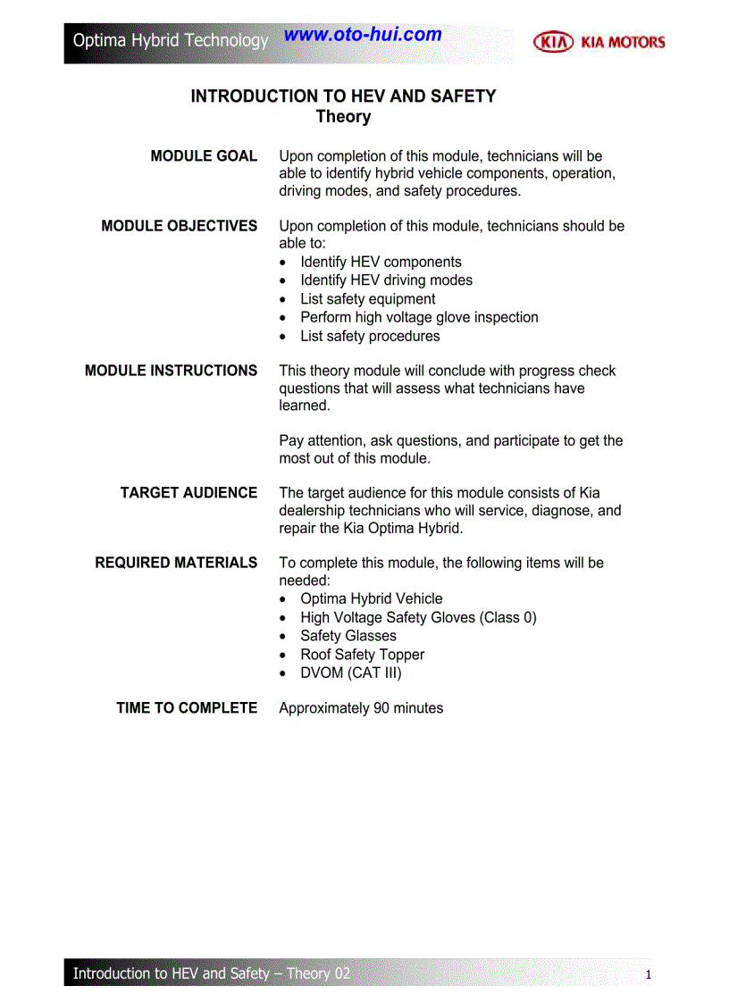 image for page Tài liệu đào tạo về công nghệ Hybrid trên xe KIA Optima 2011