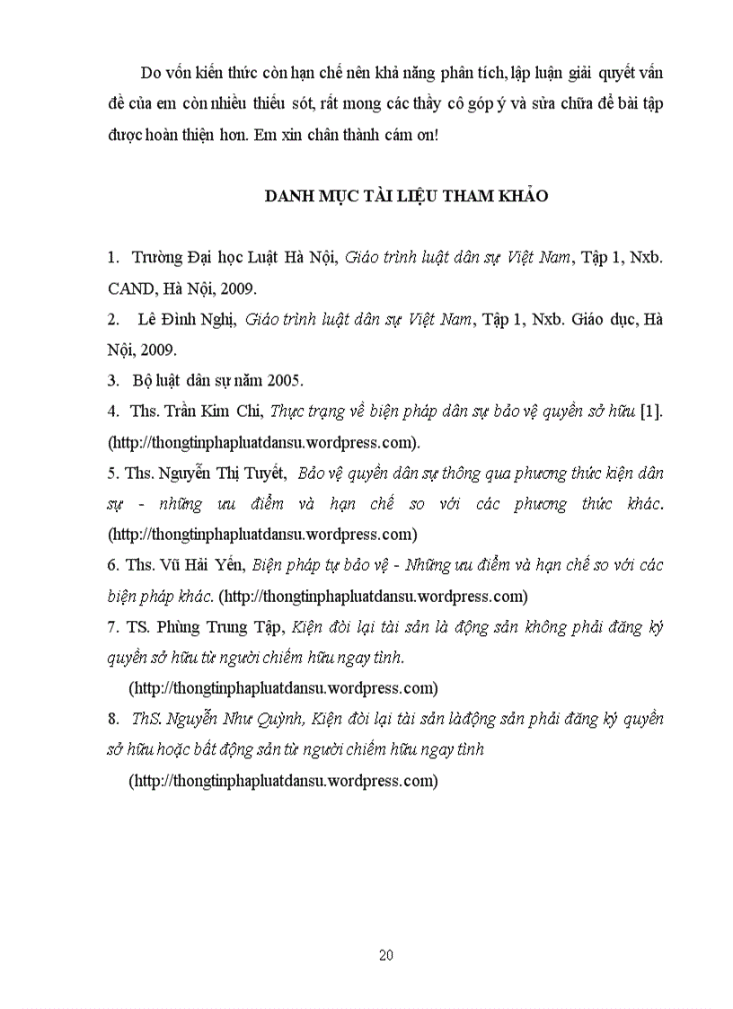 image for page Bt học kỳ môn luật dân sự 1 PHƯƠNG THỨC BẢO VỆ QUYỀN SỞ HỮU