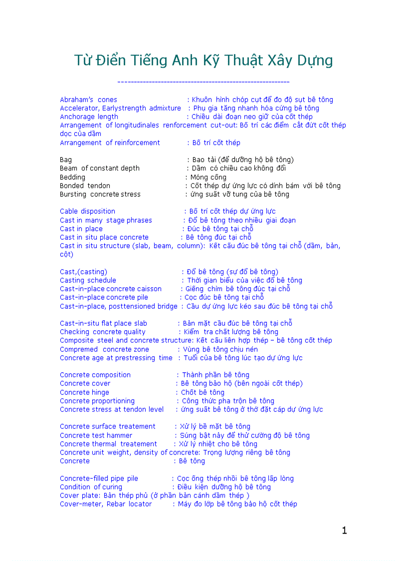 image for page Từ Điển Tiếng Anh Kỹ Thuật Xây Dựng