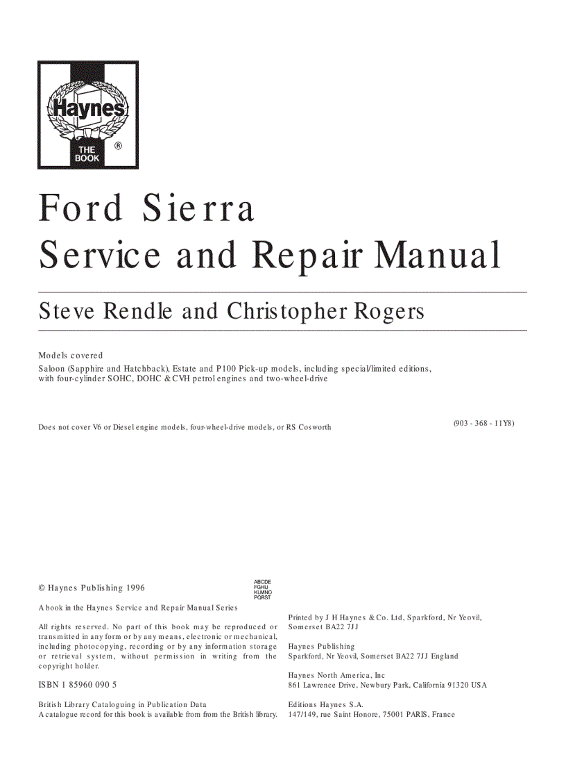 Xe ô tô Ford Sierra phần Service and Repair Manual