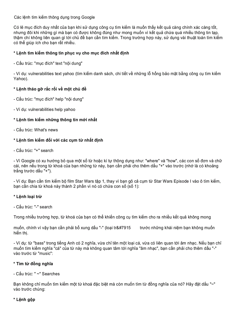 image for page Lệnh tìm kiếm trong Google