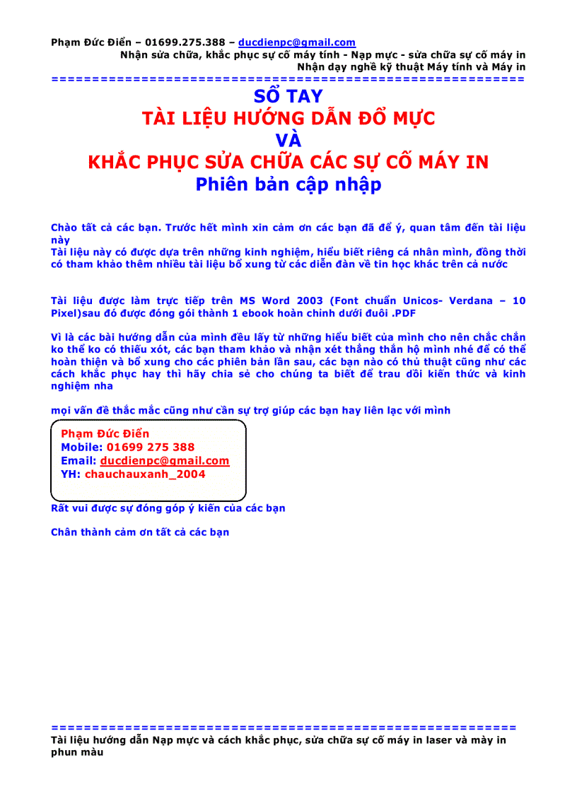 image for page Hướng dẫn đổ mực và khắc phục sự cố máy in