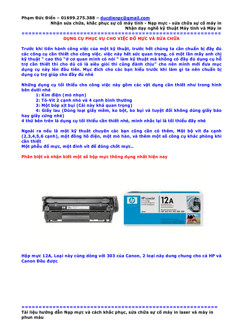 image for page Hướng dẫn đổ mực và khắc phục sự cố máy in