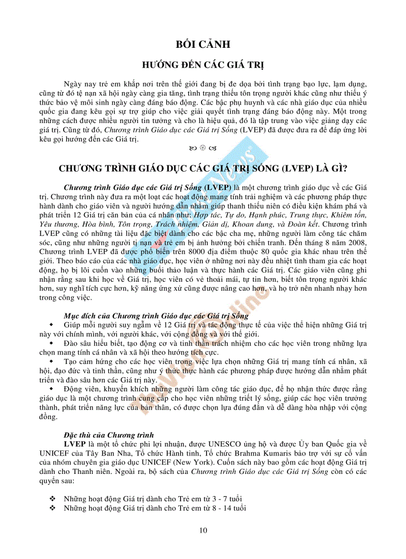 image for page Những giá trị sống cho tuổi trẻ