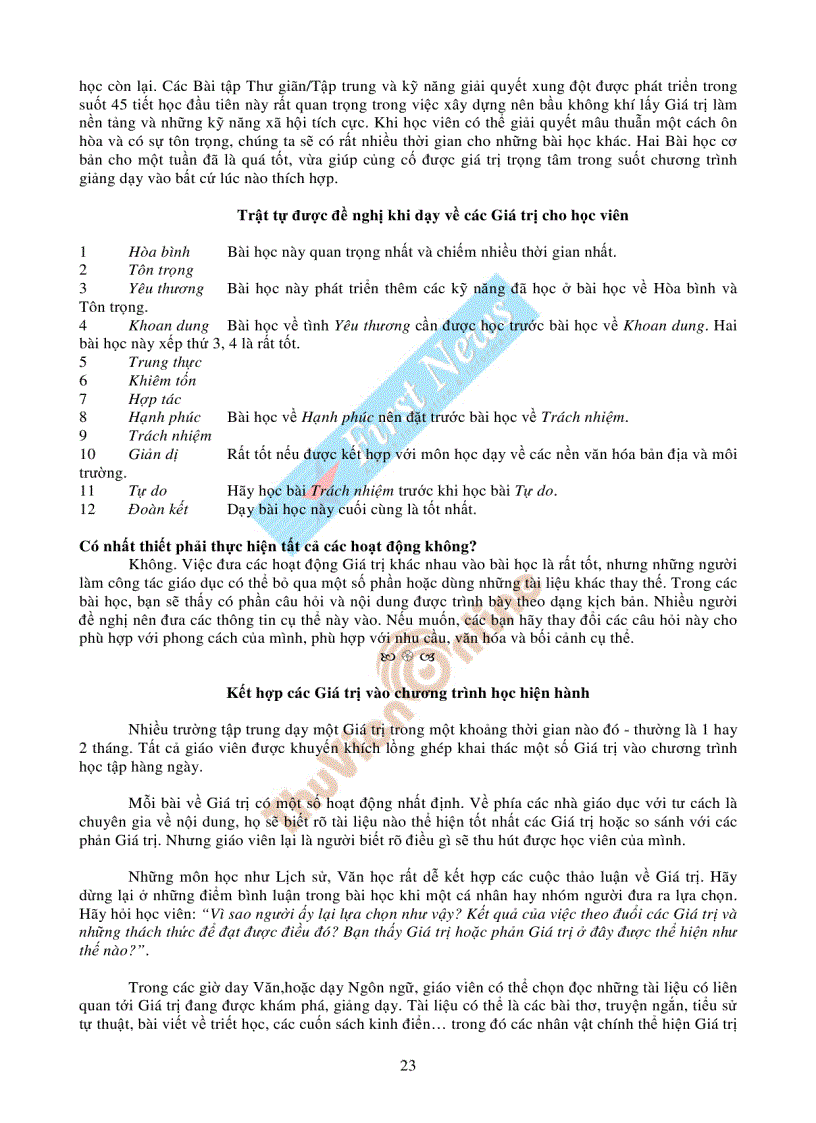 image for page Những giá trị sống cho tuổi trẻ